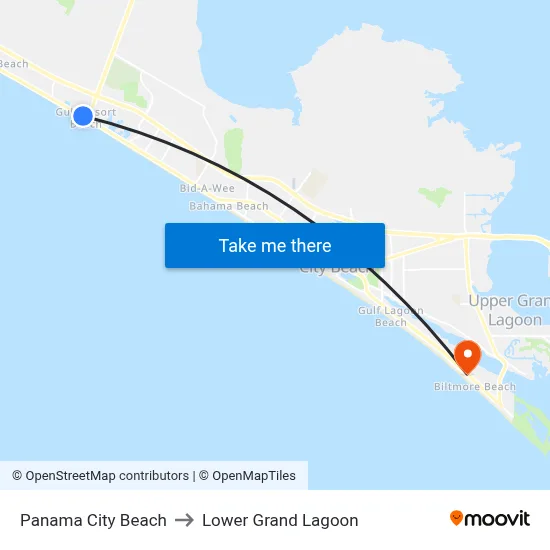 Panama City Beach to Lower Grand Lagoon map