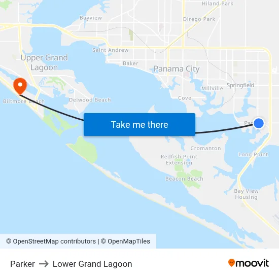 Parker to Lower Grand Lagoon map