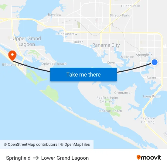 Springfield to Lower Grand Lagoon map