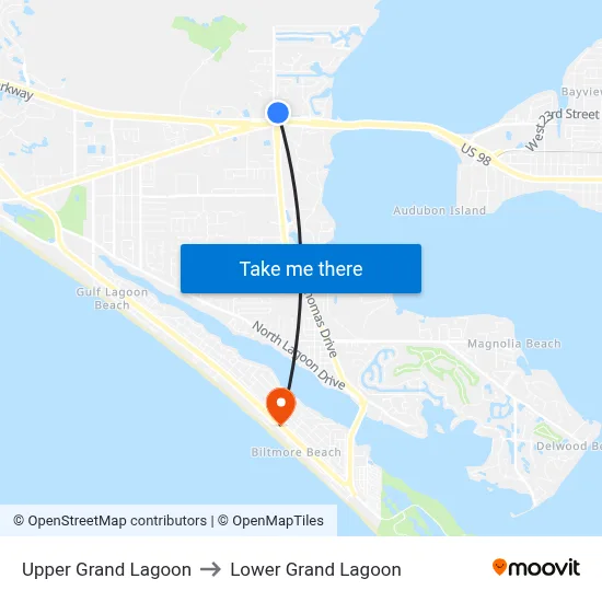 Upper Grand Lagoon to Lower Grand Lagoon map