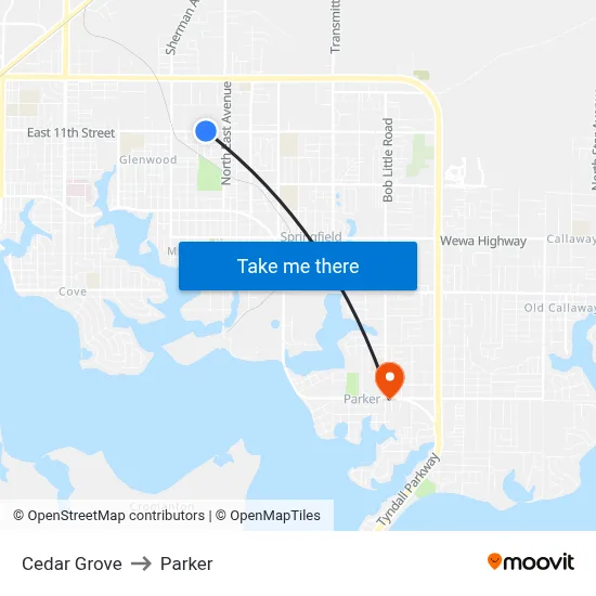 Cedar Grove to Parker map