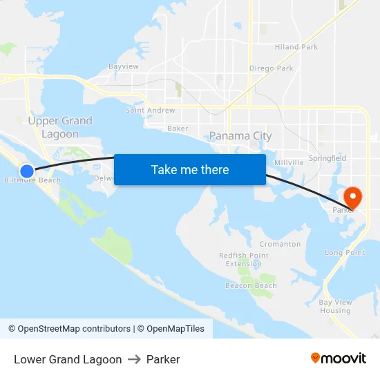 Lower Grand Lagoon to Parker map
