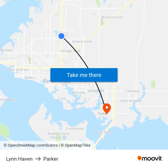 Lynn Haven to Parker map