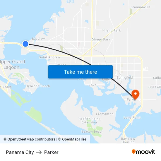 Panama City to Parker map
