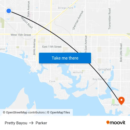 Pretty Bayou to Parker map