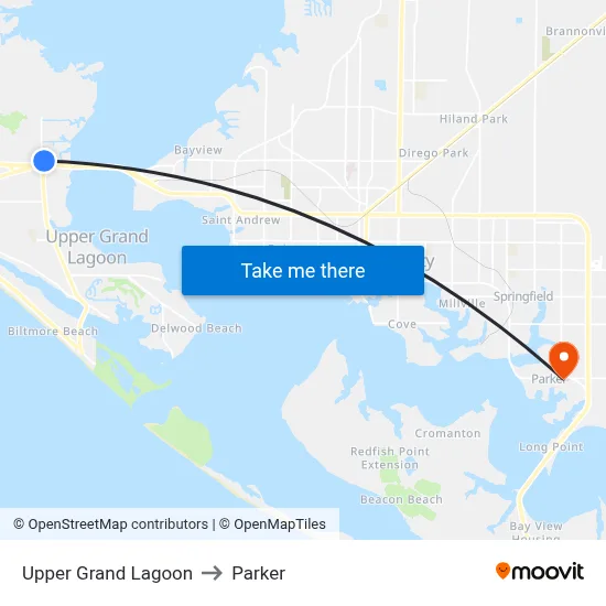 Upper Grand Lagoon to Parker map