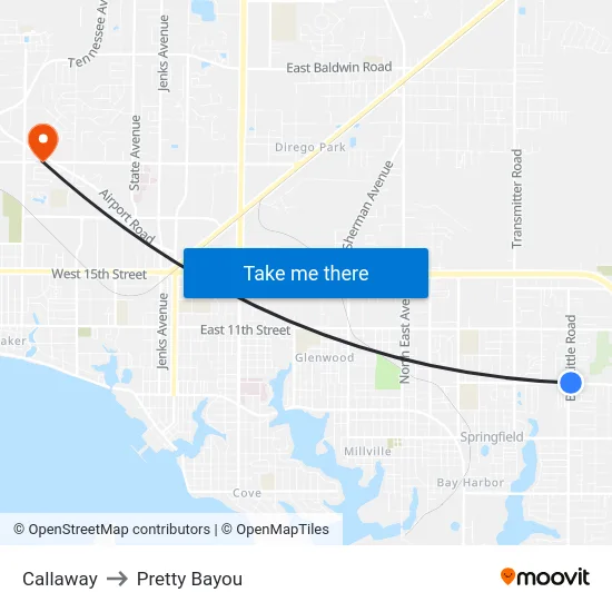 Callaway to Pretty Bayou map