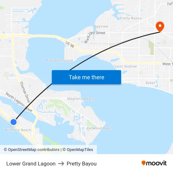 Lower Grand Lagoon to Pretty Bayou map