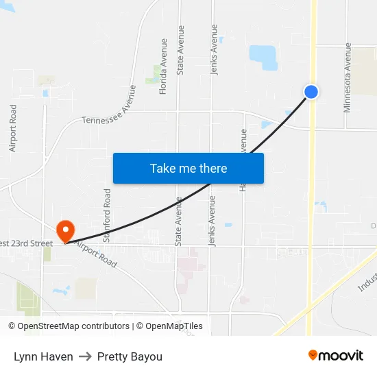 Lynn Haven to Pretty Bayou map