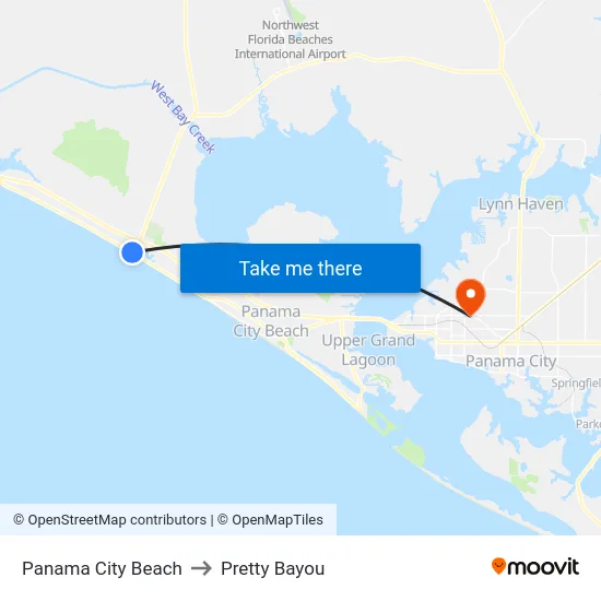 Panama City Beach to Pretty Bayou map