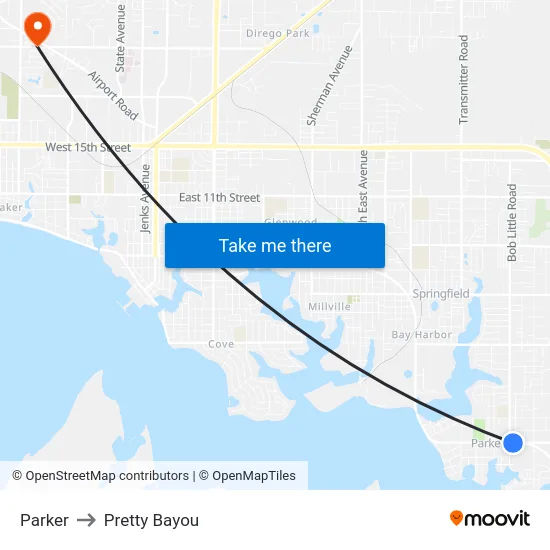 Parker to Pretty Bayou map