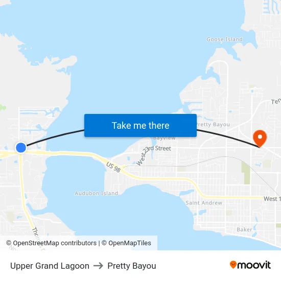 Upper Grand Lagoon to Pretty Bayou map