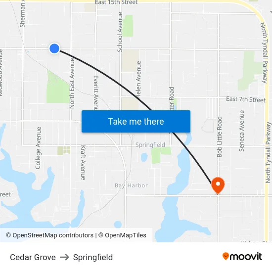 Cedar Grove to Springfield map