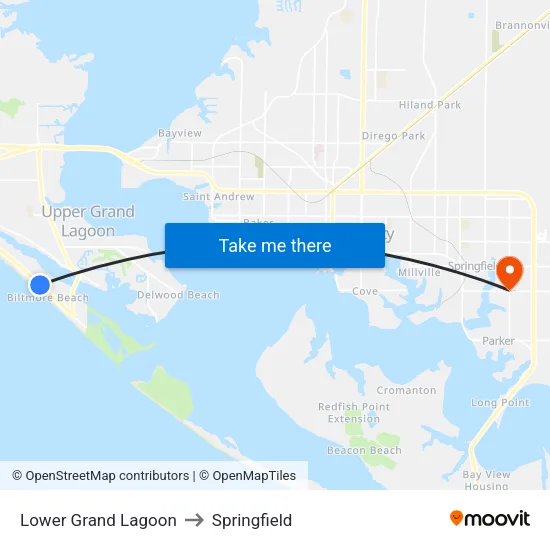 Lower Grand Lagoon to Springfield map