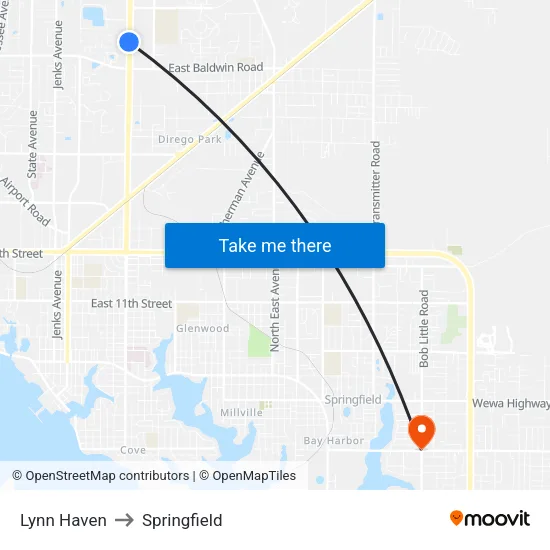 Lynn Haven to Springfield map