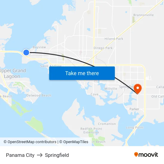 Panama City to Springfield map