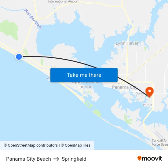 Panama City Beach to Springfield map
