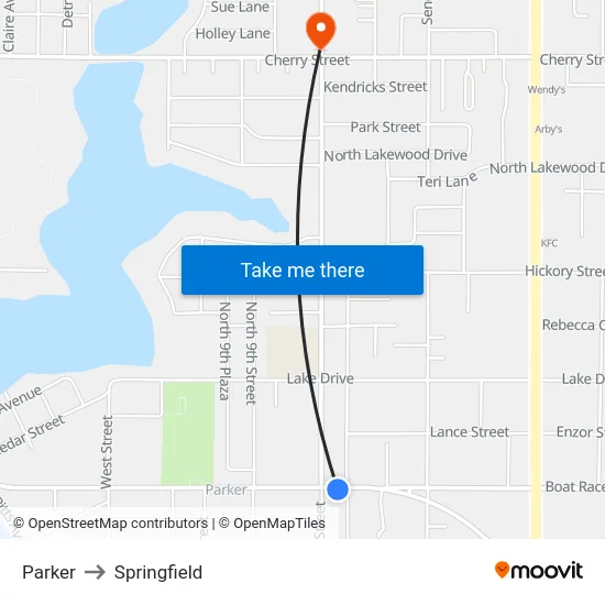 Parker to Springfield map