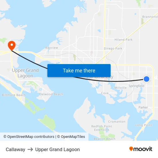 Callaway to Upper Grand Lagoon map
