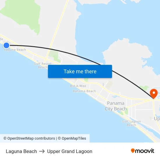 Laguna Beach to Upper Grand Lagoon map