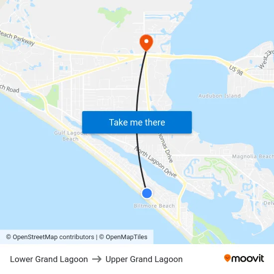 Lower Grand Lagoon to Upper Grand Lagoon map