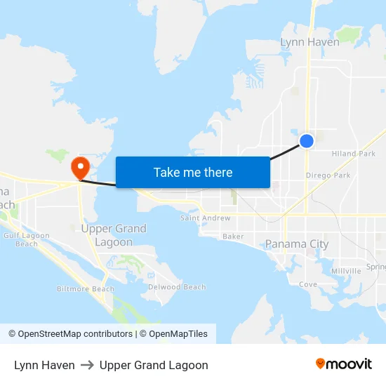 Lynn Haven to Upper Grand Lagoon map