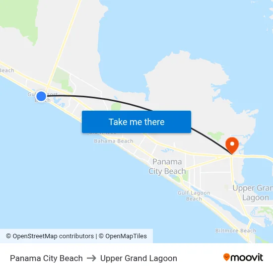 Panama City Beach to Upper Grand Lagoon map