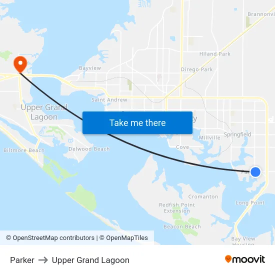 Parker to Upper Grand Lagoon map