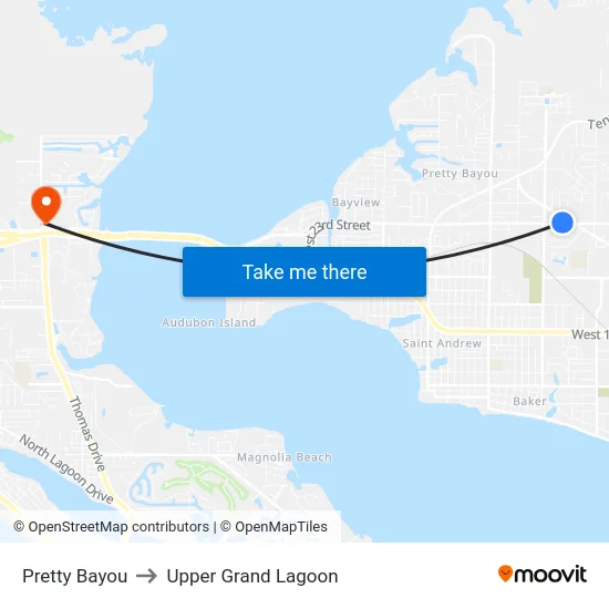 Pretty Bayou to Upper Grand Lagoon map