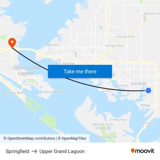 Springfield to Upper Grand Lagoon map