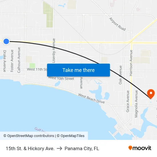 15th St. & Hickory Ave. to Panama City, FL map