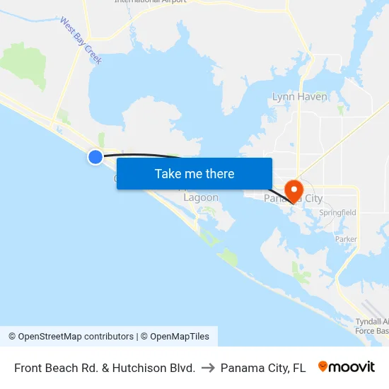 Front Beach Rd. & Hutchison Blvd. to Panama City, FL map