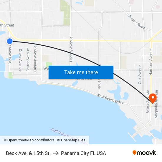 Beck Ave. & 15th St. to Panama City FL USA map