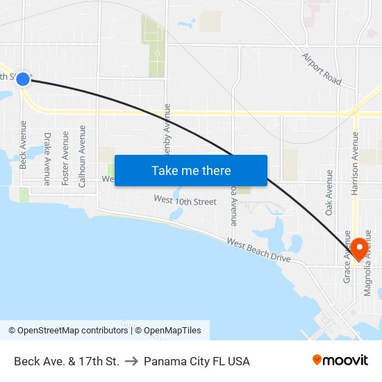 Beck Ave. & 17th St. to Panama City FL USA map