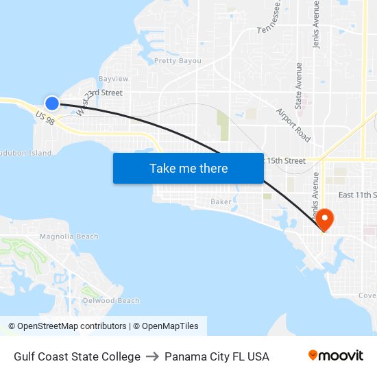 Gulf Coast State College to Panama City FL USA map