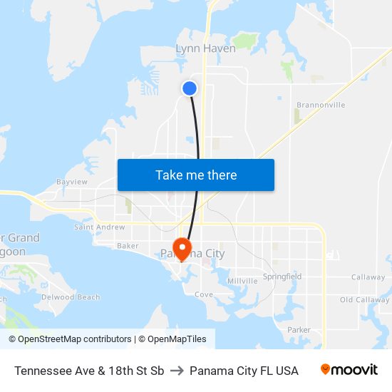 Tennessee Ave & 18th St Sb to Panama City FL USA map