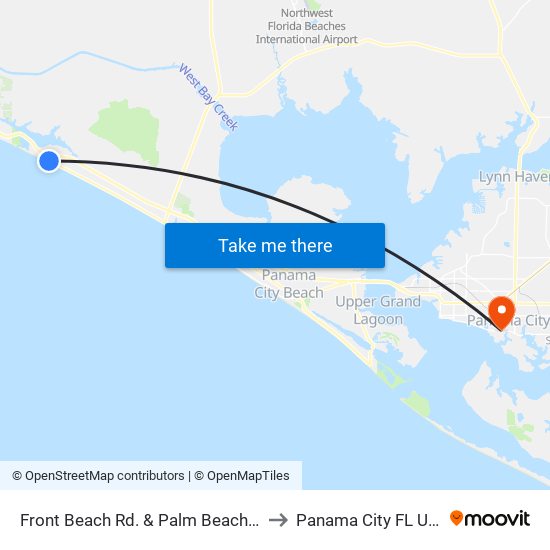 Front Beach Rd. & Palm Beach Dr. to Panama City FL USA map