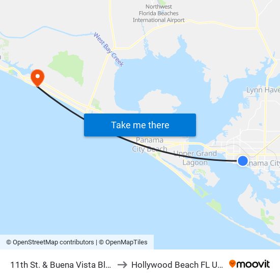 11th St. & Buena Vista Blvd. to Hollywood Beach FL USA map