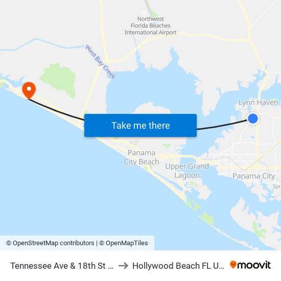 Tennessee Ave & 18th St Sb to Hollywood Beach FL USA map