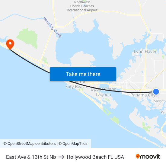 East Ave & 13th St Nb to Hollywood Beach FL USA map