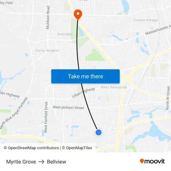 Myrtle Grove to Bellview map