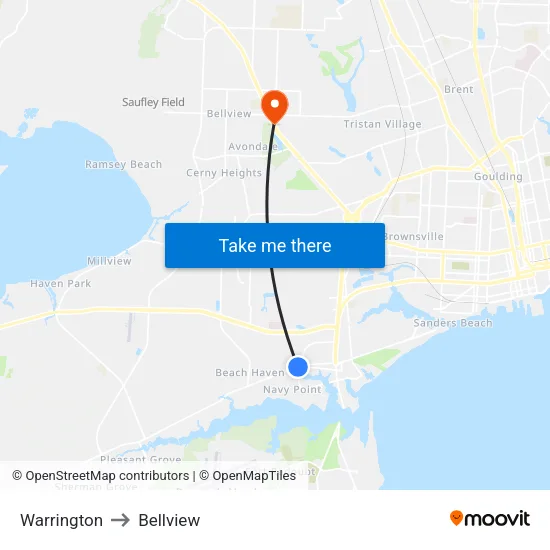 Warrington to Bellview map