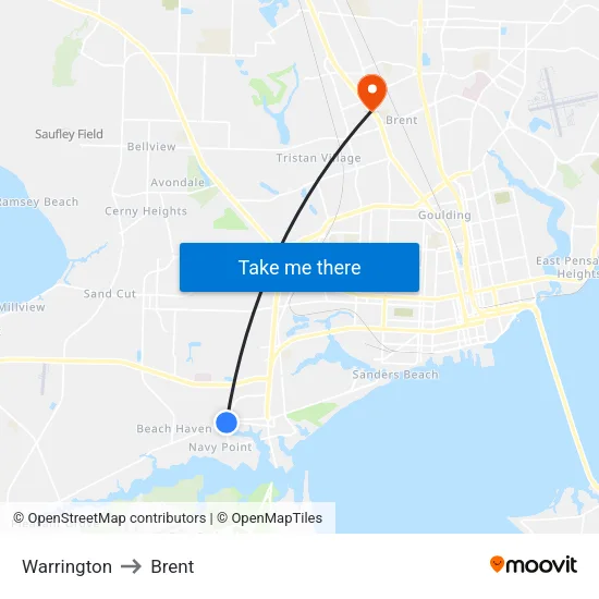 Warrington to Brent map