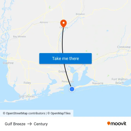 Gulf Breeze to Century map