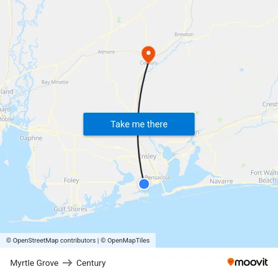 Myrtle Grove to Century map