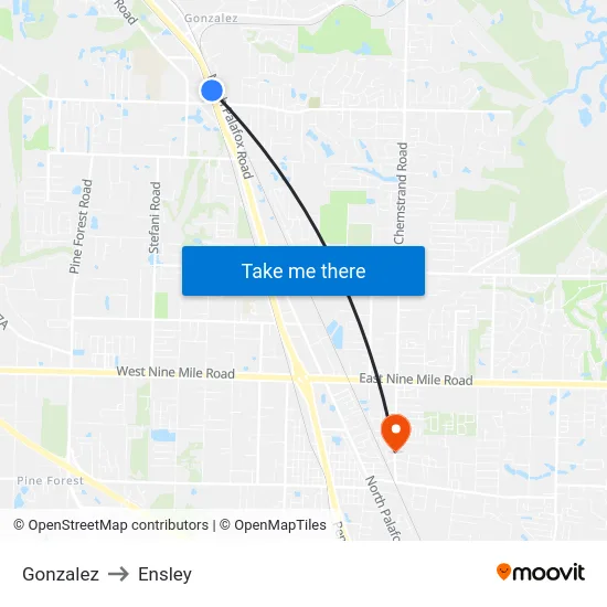 Gonzalez to Ensley map