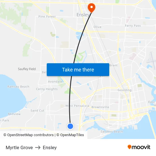 Myrtle Grove to Ensley map
