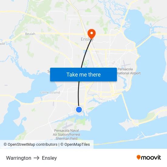Warrington to Ensley map