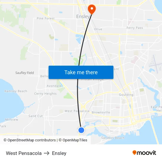 West Pensacola to Ensley map