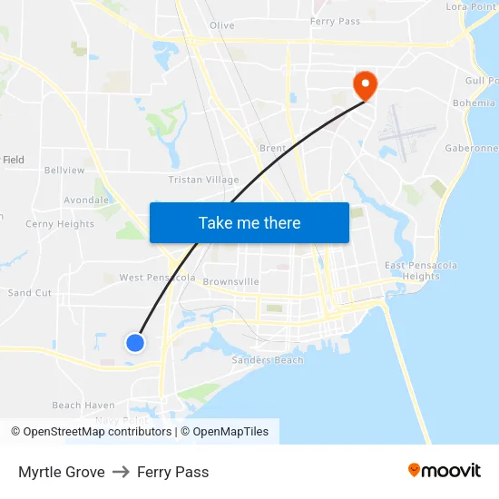 Myrtle Grove to Ferry Pass map